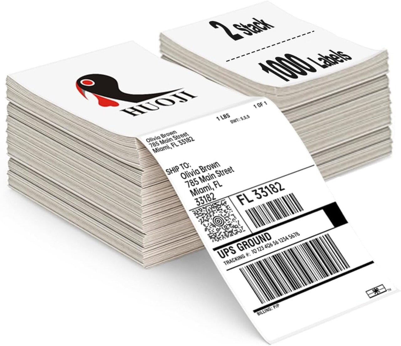 4x6 Direct Thermal Shipping Labels 2 Stacks 1000 Fanfold Compatible with Rollo
